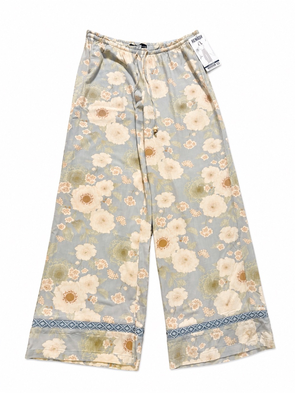 NWT REWASH Blue Floral Wide Leg Pants Boho Beach Lounge Size Small